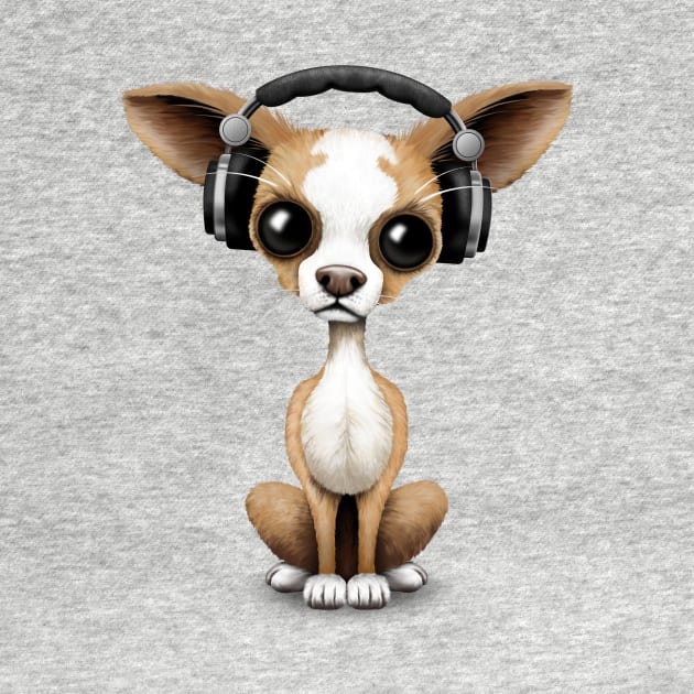 Cute Chihuahua Puppy Dog Wearing Headphones by jeffbartels